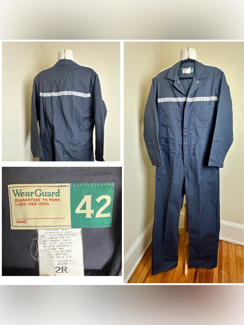 VTG WEAR GUARD Navy Blue Mens COVERALLS Work Utility One Piece Zip USA MADE 42 R
